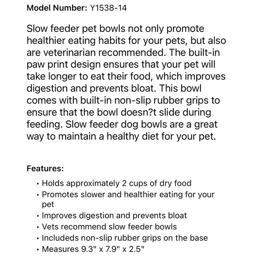 3/$15 NEW 9” Slow Feeder Dog Bowl 2 Cup Capacity Cream